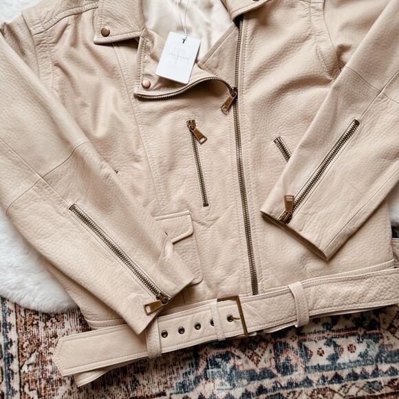 Convertible Ted Baker Valerii Leather Biker Jacket, Ivory 5 Spring Summer Jacket - Picture 6 of 17